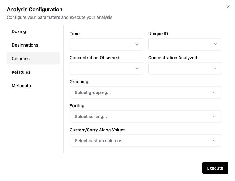 Column configuration input